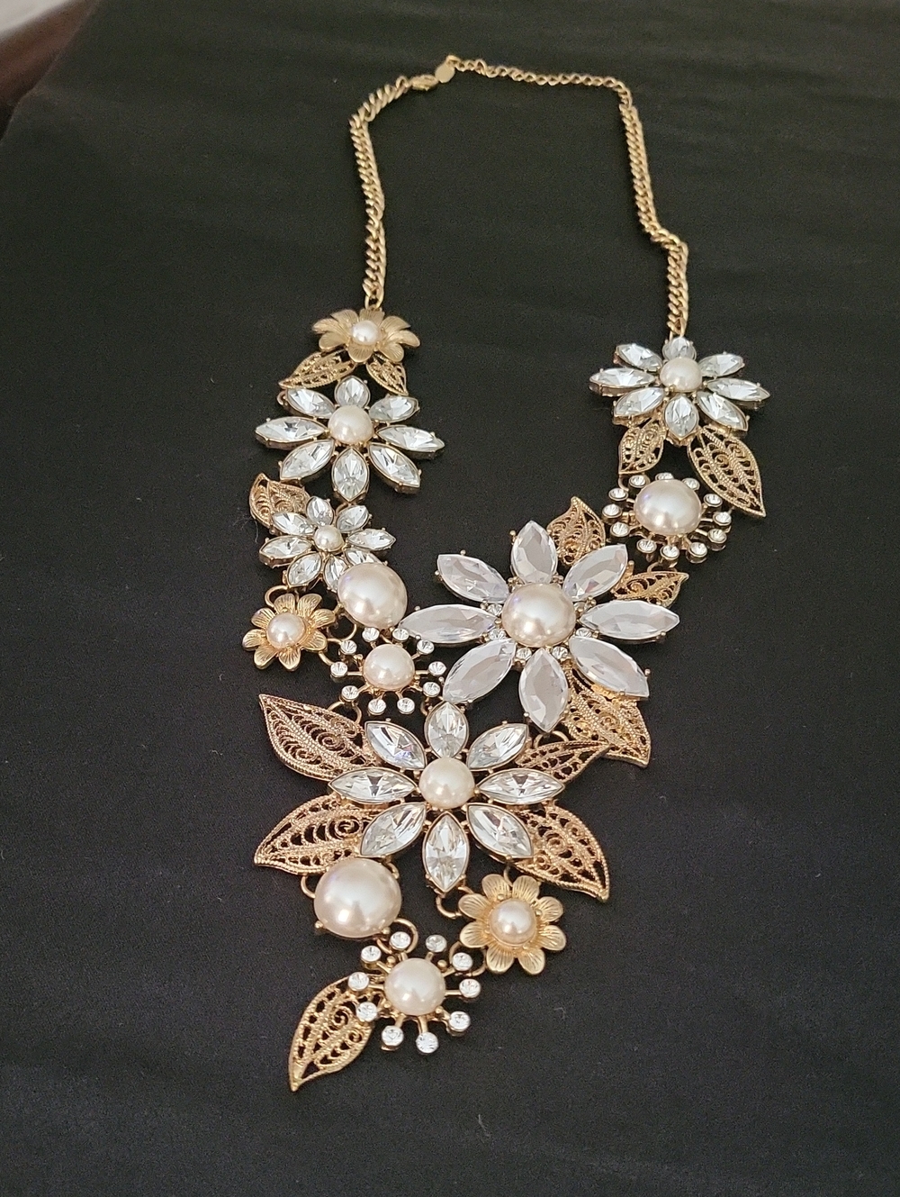 Aldo Gold Floral Pearl Statement Necklace - Women Jewelry